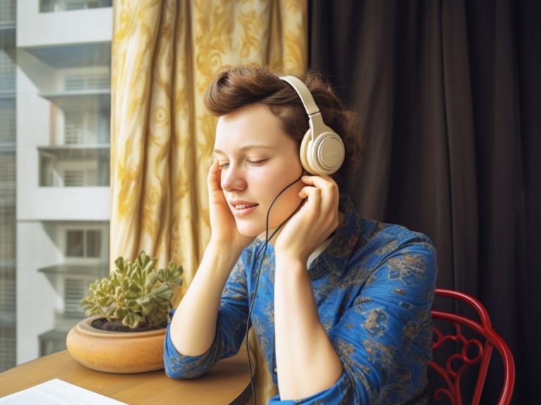 a woman at home listening